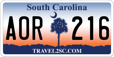 SC license plate AOR216