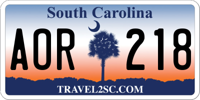 SC license plate AOR218
