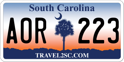 SC license plate AOR223