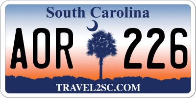 SC license plate AOR226