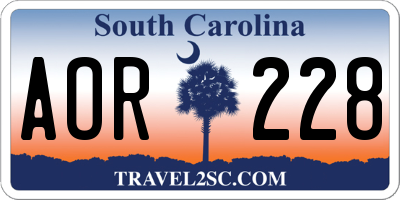 SC license plate AOR228