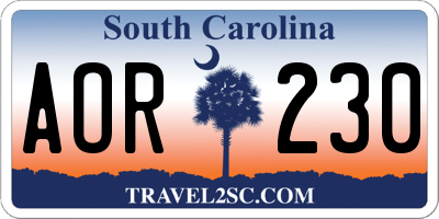 SC license plate AOR230
