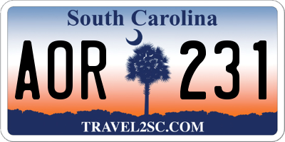 SC license plate AOR231