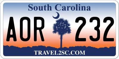 SC license plate AOR232