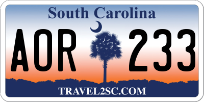 SC license plate AOR233
