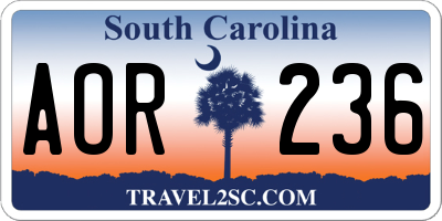 SC license plate AOR236