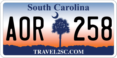 SC license plate AOR258