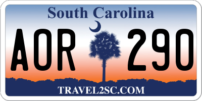 SC license plate AOR290