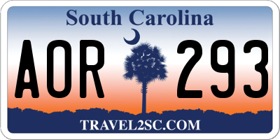 SC license plate AOR293