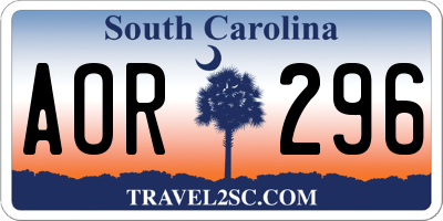 SC license plate AOR296