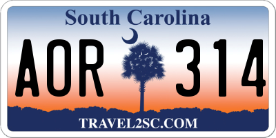 SC license plate AOR314