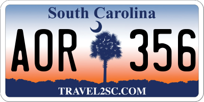 SC license plate AOR356