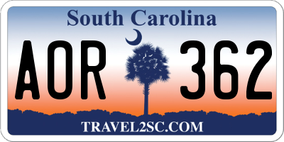 SC license plate AOR362