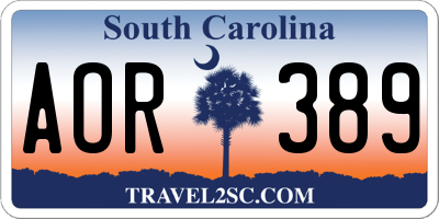 SC license plate AOR389