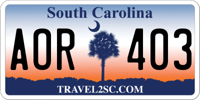 SC license plate AOR403