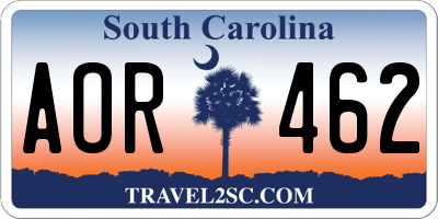 SC license plate AOR462