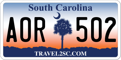 SC license plate AOR502