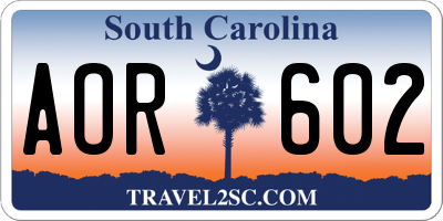 SC license plate AOR602