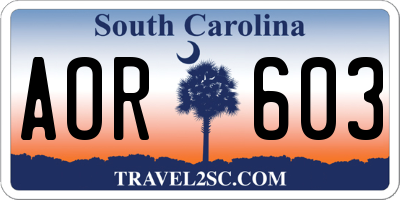 SC license plate AOR603