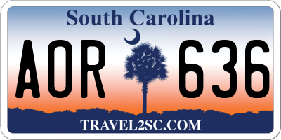 SC license plate AOR636