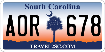 SC license plate AOR678