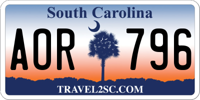 SC license plate AOR796