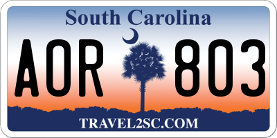 SC license plate AOR803