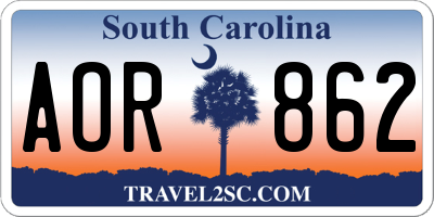 SC license plate AOR862