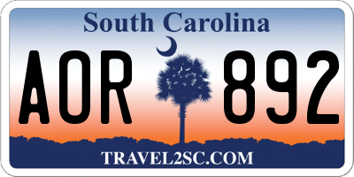 SC license plate AOR892
