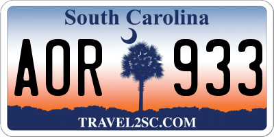 SC license plate AOR933