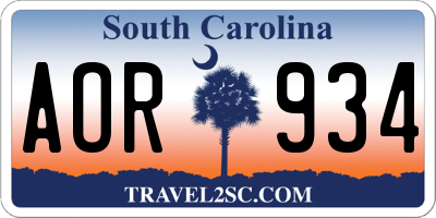 SC license plate AOR934