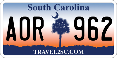 SC license plate AOR962