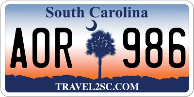 SC license plate AOR986