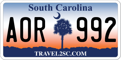 SC license plate AOR992