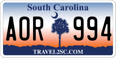 SC license plate AOR994