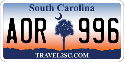 SC license plate AOR996