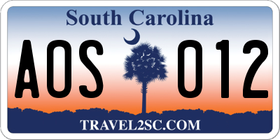 SC license plate AOS012