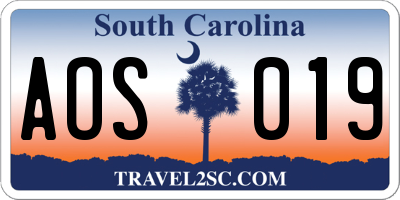 SC license plate AOS019