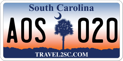 SC license plate AOS020