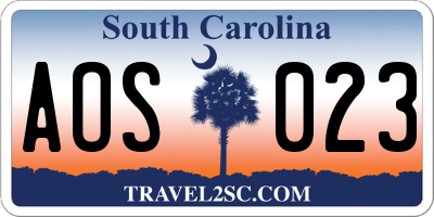 SC license plate AOS023