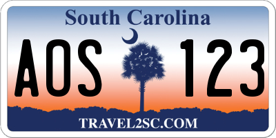 SC license plate AOS123