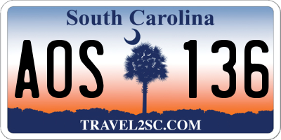 SC license plate AOS136