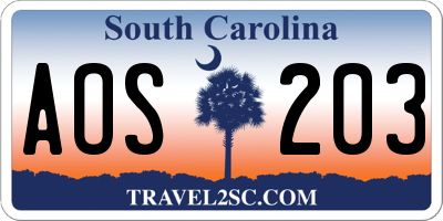 SC license plate AOS203