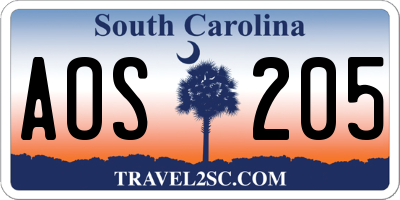 SC license plate AOS205