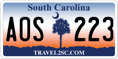 SC license plate AOS223