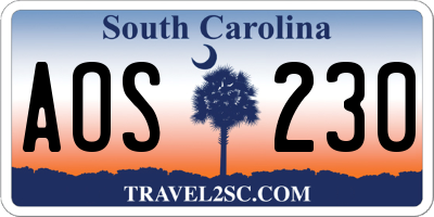 SC license plate AOS230