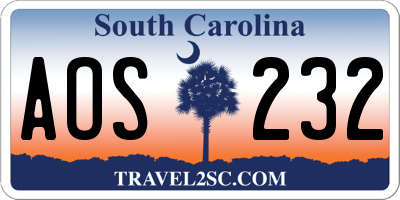 SC license plate AOS232