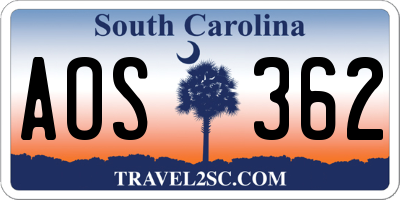 SC license plate AOS362