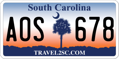 SC license plate AOS678