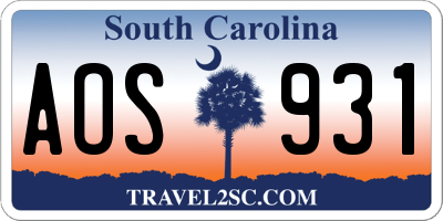 SC license plate AOS931